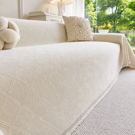 Housse jeté de canapé chenille tissage Yunqi blanc cassé 180 x 300 cm adapté pour petit canapé 3 places, 30 × 30 × 8 cm 2,16 kg – Livraison gratuite