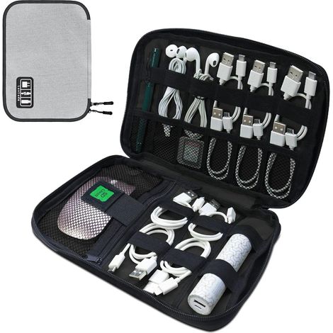 (Gris) Organisateur portable pour appareils électroniques, chargeur et rangement de câbles (1/3)