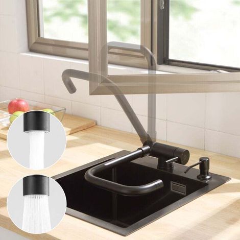 Mitigeur Cuisine Rabattable Noir Robinet Cuisine Pliable avec 2 Jets aux Choix Mitigeur de Cuisine Sous Fenêtre avec Bec Orientable 360° Robinetterie Evier Rabattable Devant Fenêtre (Noir) (1/4)