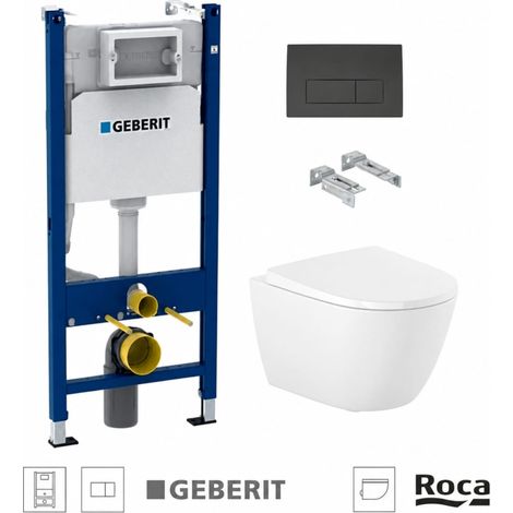 Pack WC Bastidor empotrado GEBERIT Duofix cisterna y pulsador Delta 50 negro mate con inodoro suspendido ROCA Ona 53 cm (1/4)