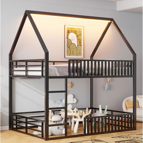 MEUBLIV Cama 140x200 cm negra - con LED de 7 colores y barandilla, sin colchón (1/5)