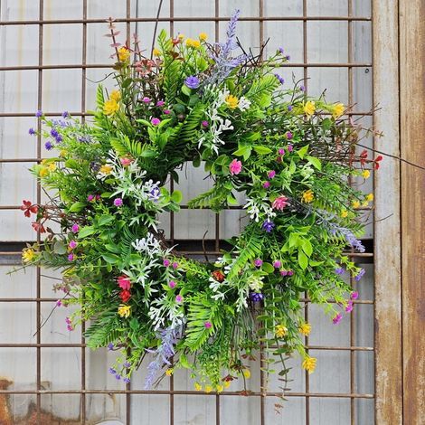 Künstlicher Kranz – Lavendel-Gänseblümchen – 50 cm – Dekoration für drinnen und draußen (Wand/Eingangstür) – Für Frühlings-/Sommerhochzeiten – 1 Stück (1/3)