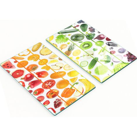 Küchenschneidebretter aus Glas mit Obst- und Gemüsemotiven, 2 x 30 x 52 cm (1/5)