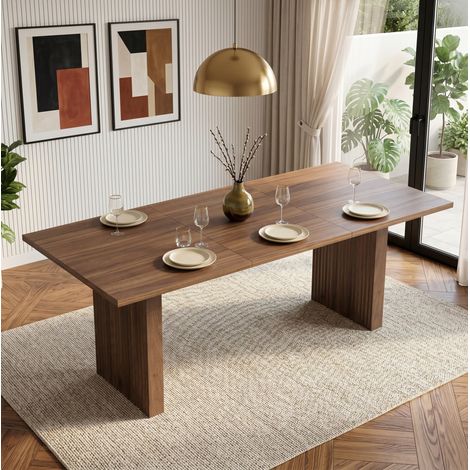 Table extensible de comedor MDF color nogal 140-200x90 cm rectangular para 6-8 personas (1/5)