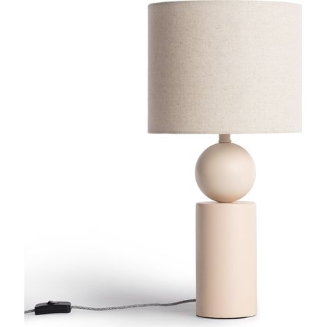 Ledkia – Lampe à poser céramique rahma beige – Abat-jour en tissu – Culot E27 – Diffusion uniforme de la lumière – Ambiance chaleureuse (1/5)