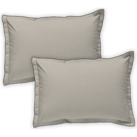Lot de 2 taies d'oreiller unies en coton finition bourdon beige 50x70cm