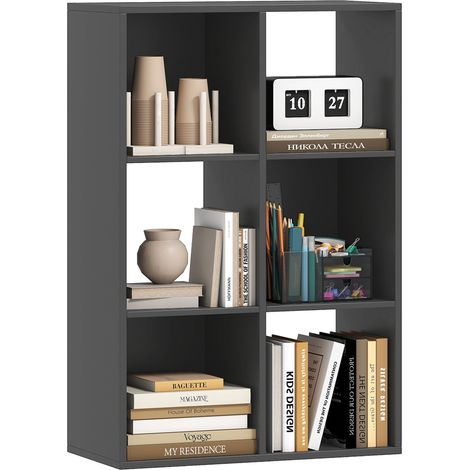 Libreria a Cubi con 6 Ripiani Portaoggetti, in Legno, 61.5x29.5x91.5 cm, Nero