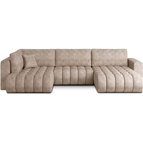 Canapé d'angle BONITA convertible 6 places beige effet marbré – droit – 350x175cm (1/3)