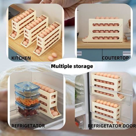 1 Porte-œufs réfrigérateur, 4 niveaux, 28 œufs, plastique PP, distribution automatique, rangement cuisine (1/5)
