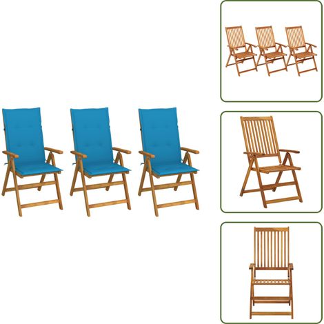 The Living Store Sillas de jardín plegables 3 uds y cojines madera maciza acacia - Sillas de jardín plegables