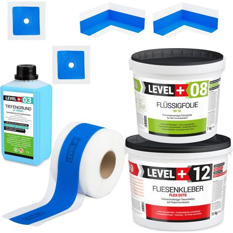 LEVEL+ Dichtset für Duschabdichtung Bad Dichtband Flüssigfolie 7kg SET503 (1/5)