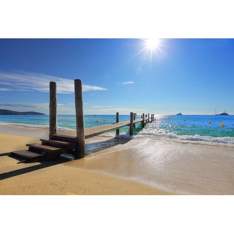 Tableau sur toile ponton plage de Saint-Tropez 30x45 cm - Impression sur Toile Murale Décorative - Image imprimée en HD sur Toile - Toile sur Châssis en Bois FSC - Fabriqué en France (1/4)