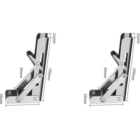 Supports d'étagère en acier inoxydable, argentés, 7,2 x 2,5 x 15 cm, pliables, robustes, fixation murale (1/5)