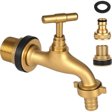 Robinet de jardin 1/2" résistant au gel avec rosace et raccord de tuyau 1/2" et 3/4", robinet extérieur en laiton pour jardin, machine à laver (1/5)