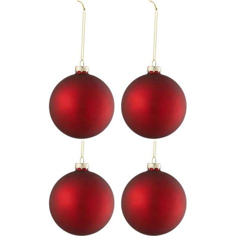 Lot de 4 Boules de Noël "Verre Épais" 10cm Rouge (1/2)
