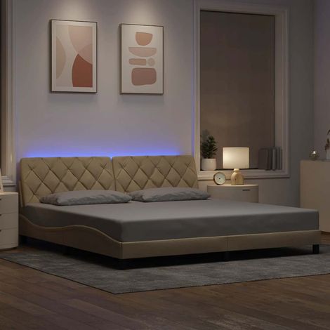 vidaXL Giroletto con LED senza Materasso Crema 200x200 cm in Tessuto (1/4)