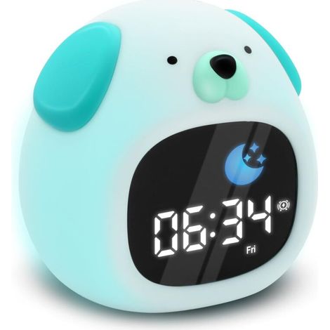 477537 Réveil Enfant Educatif Chien avec Veilleuse Fille Garcon - Affichage Horloge Numérique - Apprentissage Pedagogique Intelligent Jour Nuit - Sur Batterie Rechargeable USB-C