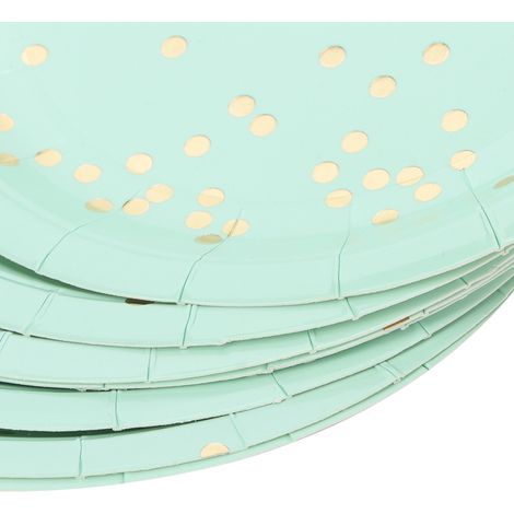 8 assiettes en papier jetables vertes à pois, idéales pour barbecue, anniversaire, Noël, mariage et décoration de table, 7 pouces (1/5)