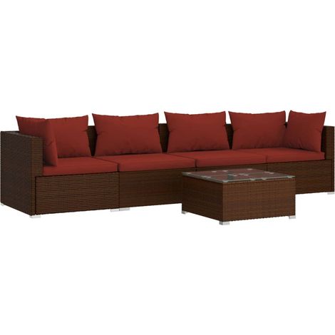 Salon de jardin 5 pcs Contemporain, Ensemble repas de jardin, avec coussins Résine tressée Marron OIB5089E (1/4)
