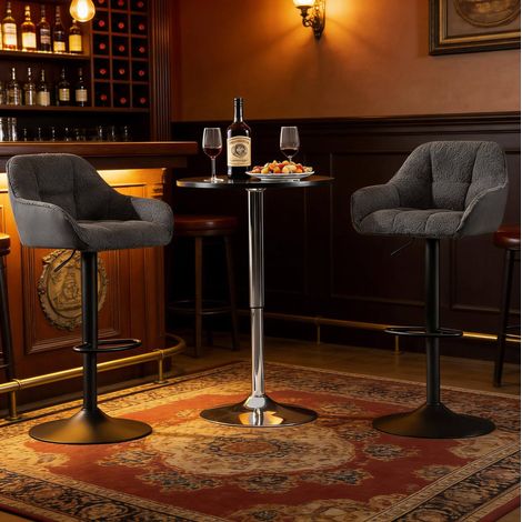 Set di 2 sgabelli bar regolabili e girevoli, chenille e velluto a coste, grigio scuro HAVRYA (1/5)