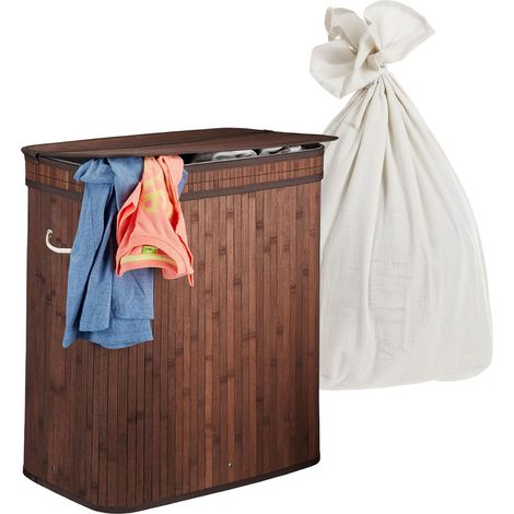 Cesta de lavandería de bambú, 3 compartimentos, plegable