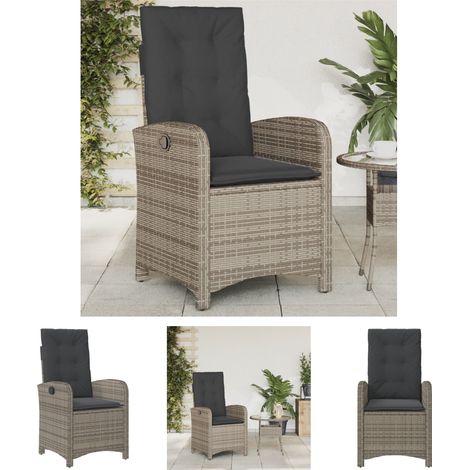 The Living Store Gartensessel Verstellbar mit Kissen Grau Poly Rattan - Gartenstühle (1/5)