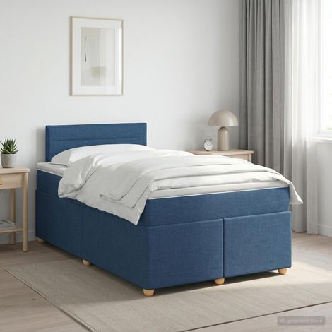 vidaXL Lit boxspring avec matelas Bleu 120 x 190 cm Tissu (1/5)