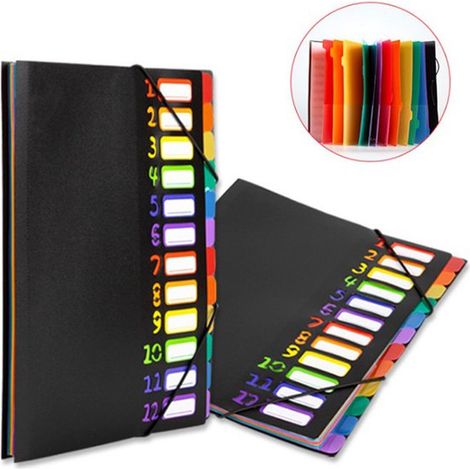Cartella portadocumenti A4, cartella per scrivere, cartella per smistare, multifunzionale, impermeabile con etichette colorate, con 12 scomparti, 24 scomparti per riporre oggetti, 2 pagine (1/5)