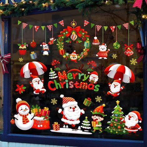 Weihnachtsfensteraufkleber – Wiederverwendbare Weihnachtsdekoration – 100 x 100 cm – Weihnachtsmann, Schneemann, Schneeflocke (1/5)