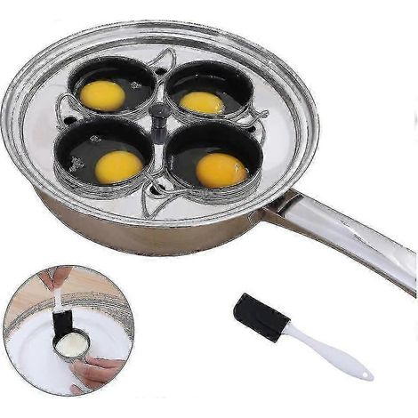 Poêle à œufs pochés 4 tasses - Cuiseur à œufs pochés en acier inoxydable pour plaques à induction, ensemble de 4 moules à œufs pochés antiadhésifs en silicone. (1/5)