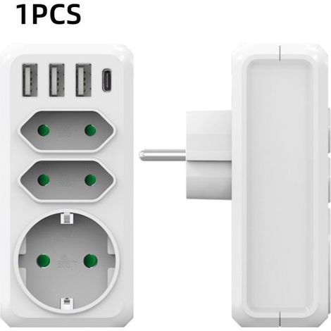 Adattatore per presa con USB, multiporta Type-C, standard tedesco ed europeo, presa a muro, per casa e viaggi, bianco, 5,23,811,4 cm, 16A, 110-250V (1/5)