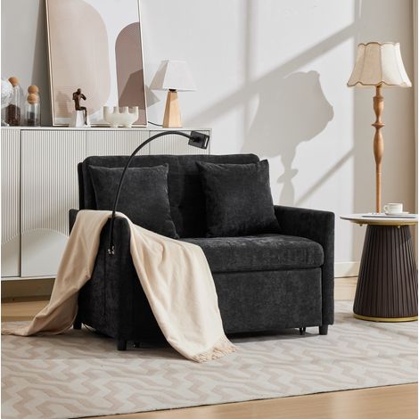 Canapé convertible 1 place 109x72x83,5 cm en tissu noir, modulable pour salon FloraGrace (1/5)