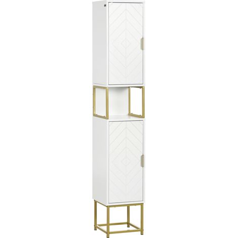 Colonne de rangement pour salle de bain avec niche et 2 placards, étagère réglable, pieds en acier (1/5)