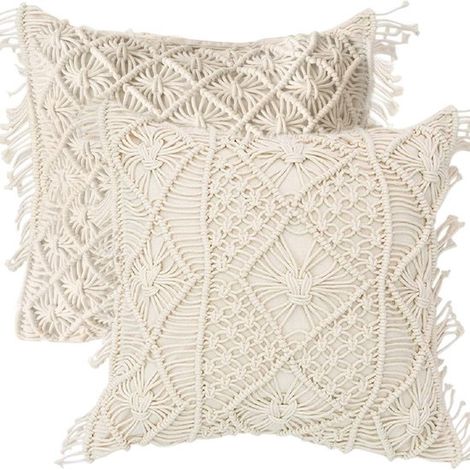 Set di 2 federe lavorate a maglia a mano, 45 x 45 cm, 100% fatte a mano, federe decorative in stile bohémien, cuscini decorativi personalizzabili disponibili, adatte per divani, cuscini lombari, cusci