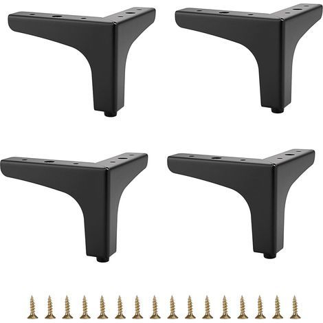 Pieds de canapé en métal de 10 cm (lot de 4), pieds de meubles modernes, rehausseurs de meubles, pieds de remplacement pour meubles à monter soi-même, pour meuble TV, canapé, noir (1/5)