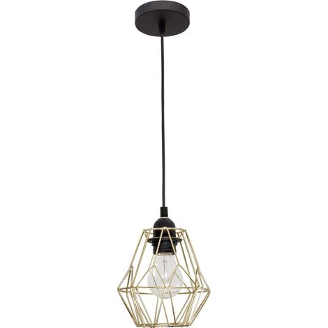 Merano Arrow Plafonnier Suspension Filaire 15cm Acier, Laiton Doré, Câble Noir, LED E27, 40W,