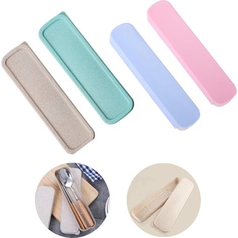 Boîte à Couverts Portable, 4 Pcs Réutilisables Fourchette Cuillères Couverts Boîte de Rangement pour Voyage Camping (1/5)