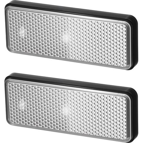 Lot de 2 réflecteurs rectangulaires blancs - 8,8 x 3,4 cm - Autocollants - Pour vélo, remorque, camion, camping-car, clôture (1/5)