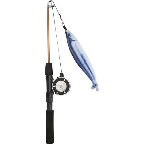 Canne à pêche télescopique interactive et flexible réaliste avec poulie, jouet amusant pour chats (canne à pêche Saury) (1/5)