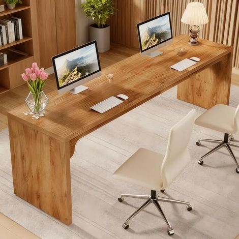 Bureau d'Ordinateur Extra Long de 180 cm en Bois pour Poste de Travail,Station de Travail 2 Personnes pour Bureau à Domicile,Marron
