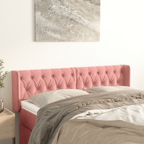 Tête de lit avec oreilles Armoire de tête de lit Rose 163x16x78/88 cm Velours 13044 (1/5)