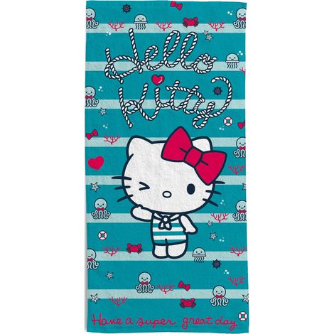 hermet, Telo Mare Hello Kitty, 70x140 cm, Asciugamano da Spiaggia o Piscina, 100% Morbido Cotone, Pratico e Leggero (1/3)