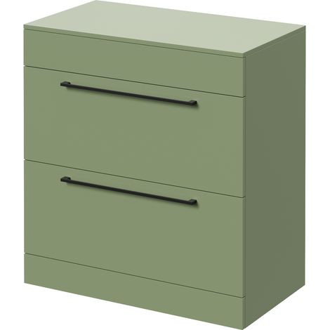 Napoli 460 Olive Green 800mm 2 Drawer Vanity Unit for Countertop Basins - 800mm - Matt Black 480mm Handle