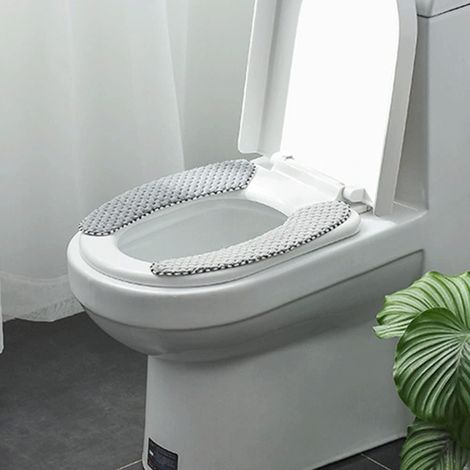 Paar graue Toilettensitzbezüge, dicke Toilettensitzbezüge für das Badezimmer, warmes, dickes, selbstklebendes Kissen für den Winter, tragbare, waschbare und wiederverwendbare Kissenbezüge