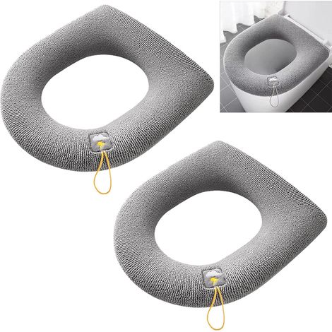 Cojín para asiento de inodoro, 2 piezas, funda para asiento de inodoro, lavable, de tela cálida, con hebilla colgante para asiento de inodoro universal (gris) (1/5)