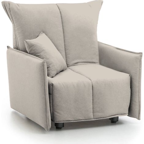 Talamo Italia Divano Letto Almerinda, Divano singolo, 100% Made in Italy, Poltrona soggiorno con apertura a carrello, in tessuto imbottito, con Braccioli standard, Cm 110x90h85, Beige, con imballo rin