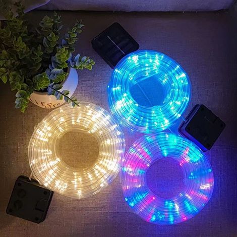 Guirlande lumineuse décorative extérieure étanche à énergie solaire LED, 22 mètres de long avec 200 lumières LED, bleue, compatible avec une télécommande. (1/5)
