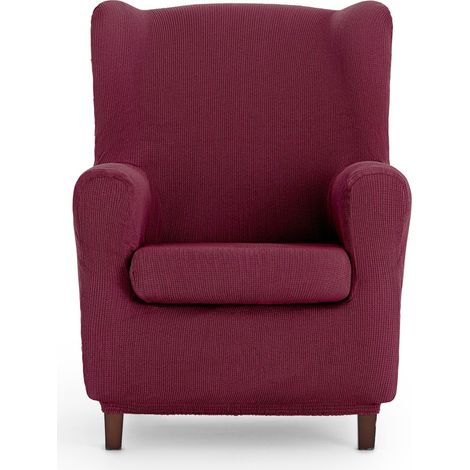 Housse de Fauteuil à Oreilles Universelle et Polyvalente - Housse de Fauteuil Couleur Bordeaux Protecteur Facile à Placer pour Dossier, siège et accoudoirs (1/5)