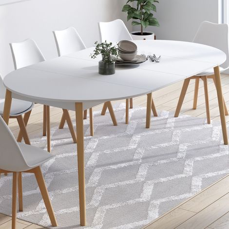 ANGELA mesa de comedor redonda extensible 4-10 personas pata de madera blanca 110 - 200 cm