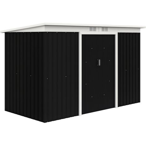 Abrid jardin en acier galvanisé XXL 3,6 m² avec kit de fondation 280 x 130 x 172 cm, cabane de jardin cabanon rangement outils avec ports coulissants verrouillables aérations, noir